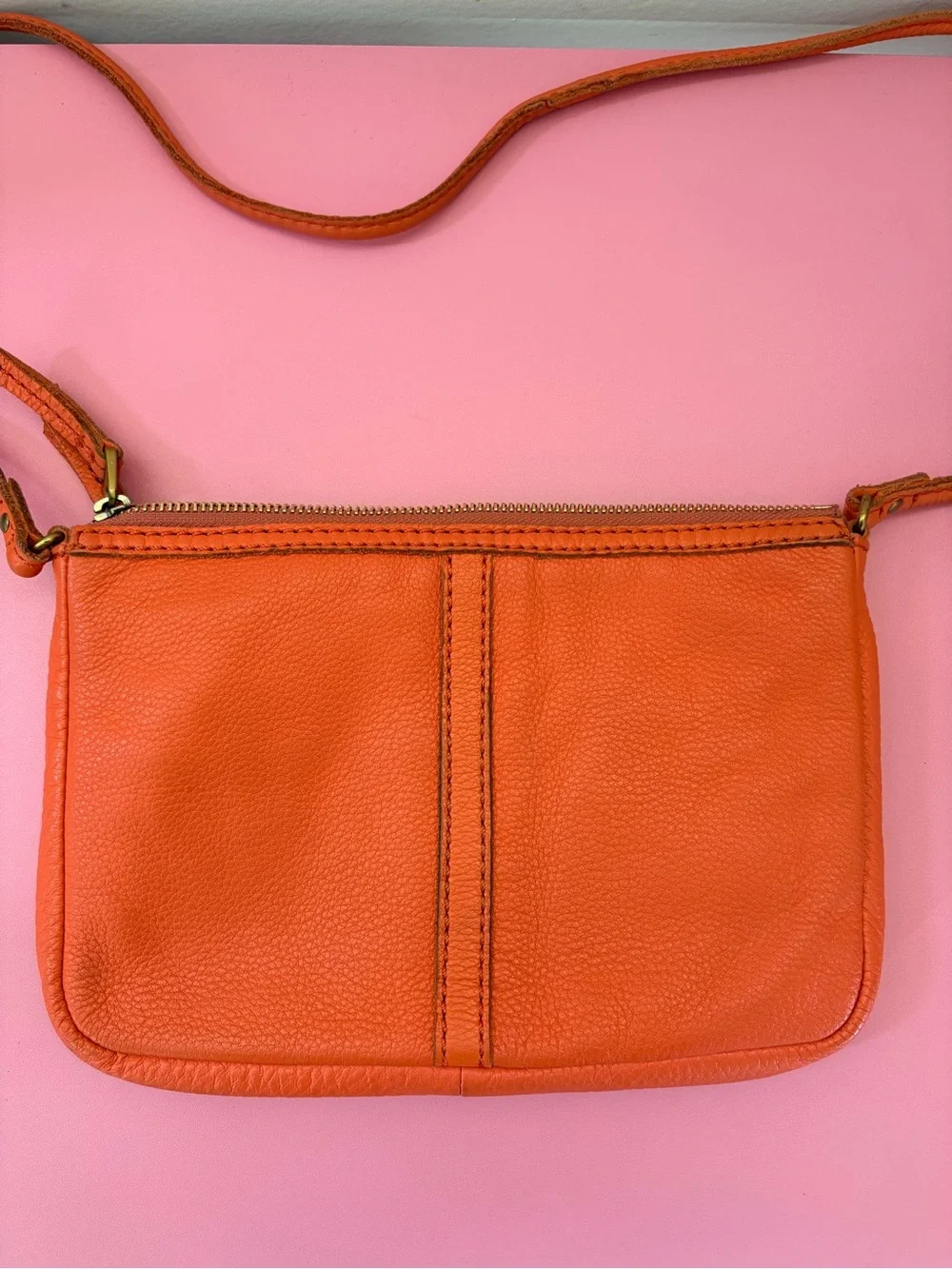 Fossil Orange Leather Zip Crossbody